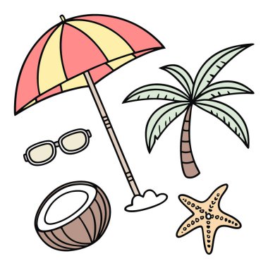 Şeffaf arka planda izole edilmiş bir yaz tatili seti. Yapay zeka üretildi. Vektör simgesi