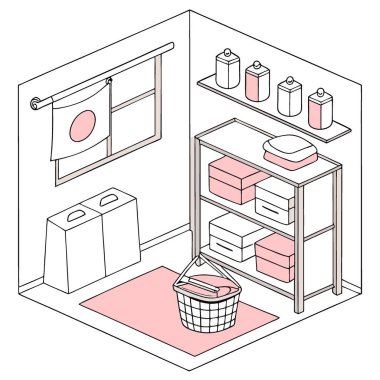 Havlular Ev Bakımı Japonya Günlük Yaşam Rahatlığı Temizliği. Yapay zeka üretildi. Vektör simgesi