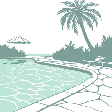 Köpüklü bir havuz yansıtma tesisinde kristal berrak su. Yapay zeka üretildi. Vektör simgesi