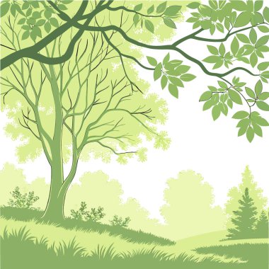 Canlı Haziran Arkaplanı. Lush Canopy 'deki Taze Yeşil Yapraklar ve Ağaç Dalları. Yapay zeka üretildi. Vektör simgesi