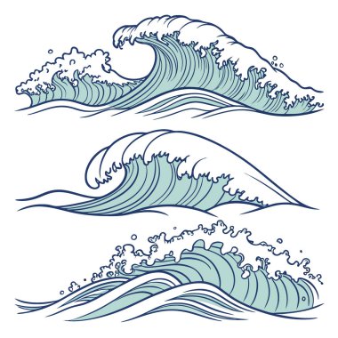 Plajdaki deniz dalgaları şeffaf beyaz arka plan kırpma yolunda izole edildi. Yapay zeka üretildi. Vektör simgesi