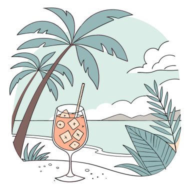 Bir kadehte cennet Bitki Yumruğunun Tatlı Tropikal Yolculuğu. Yapay zeka yapay zekayı üretti. Vektör simgesi