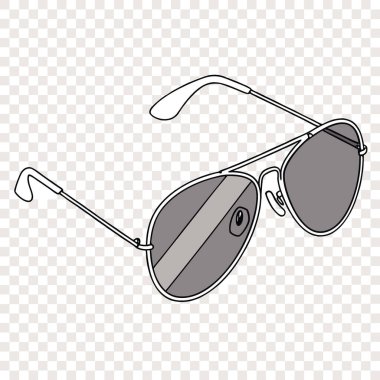 Şeffaf bir arkaplanda izole edilmiş koyu renkli gözlüklü klasik havacı güneş gözlüğü. Yapay zeka üretildi. Vektör simgesi