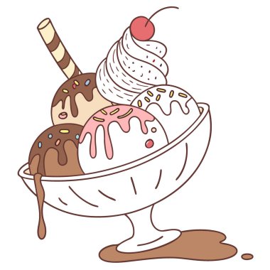 Dondurmayı kutlarken çikolata soslu tatlı dondurma. Yapay zeka üretildi. Vektör simgesi