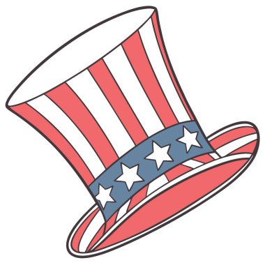 Bayramlık Sam Amca Vatansever Kırmızı Beyaz ve Mavi Şapkalı Temmuz kutlamaları için. Yapay zeka üretildi. Vektör simgesi