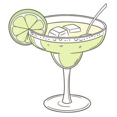 Limonlu margarita kokteyli. Bir dilim limonla servis ediliyor. Yaz tatili için mükemmel yapay zeka. Vektör simgesi