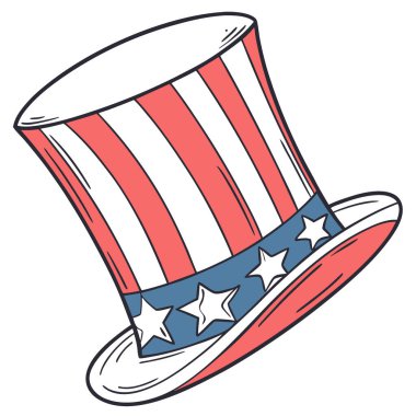 Vatansever Amca Sam Şapka 4 Temmuz Amerikan Bayrak Bayrağı Bayram Başlığı Bağımsızlık Günü. Yapay zeka üretildi. Vektör simgesi