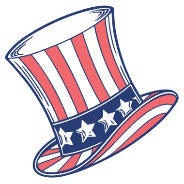 Vatansever Amca Sam Top Hat Amerikan Bayrak Grubu Bağımsızlık Günü 4 Temmuz Şenlik Başlığı. Yapay zeka üretildi. Vektör simgesi
