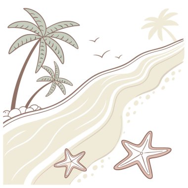 Merhaba June Arka plan Merhaba June Sandy Sahnesi Denizyıldızı ve Sakin Okyanus Dalgaları. Yapay zeka üretildi. Vektör simgesi