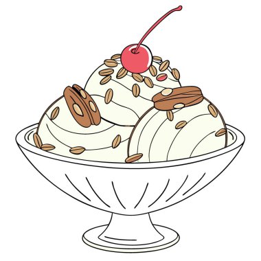 Ulusal dondurma günü kutlamaları için ceviz soslu vanilyalı dondurma. Yapay zeka üretildi. Vektör simgesi