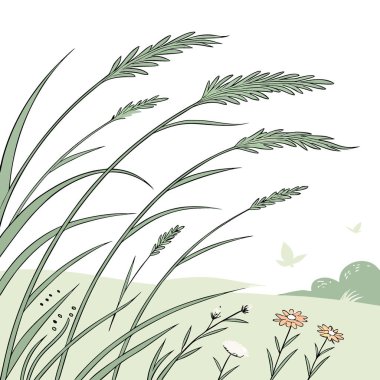 Yeşil çimlerin sakin salınımı. Yaz melteminde usulca dans etmek. Doğanın barışçıl ritmi yapay zekanın ürettiği bir şeydir. Vektör simgesi