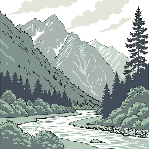 Kamikochi, Japonya 'nın Matsumoto bölgesinin yakınında yer almaktadır. Yapay zeka üretildi. Vektör simgesi