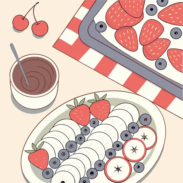 Vatansever bir sabah kutlaması için Festive Fresh Fruit Breakfast Delights. Yapay zeka üretildi. Vektör simgesi