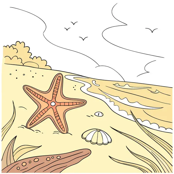 Yaz mevsiminde deniz yıldızı, yaz mevsiminde deniz suyunda. Yapay zeka üretildi. Vektör simgesi