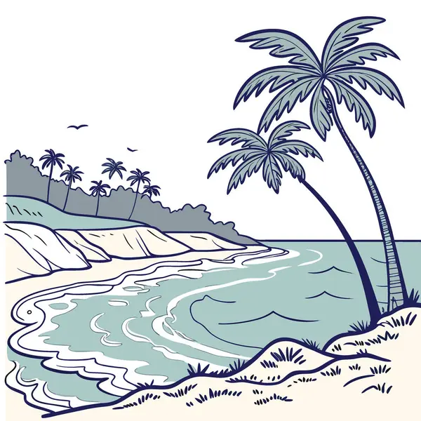 Kıyıya vuran nazik dalgalarla tropik bir sahil. Şeffaf arka plan. Yapay zeka üretildi. Vektör simgesi