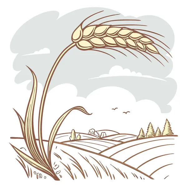Mavi Gök 'e Karşı Altın Buğday Sapı Bulutlu Kırsal Huzurlu Doğa Sahnesi. Yapay zeka üretildi. Vektör simgesi