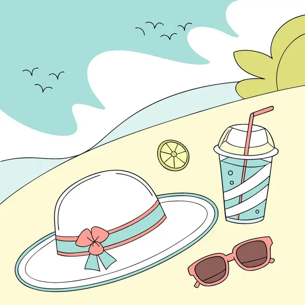 Yaz plajı aksesuarları güneş gözlükleri limonla sulu mavi kar. Yapay zeka üretildi. Vektör simgesi
