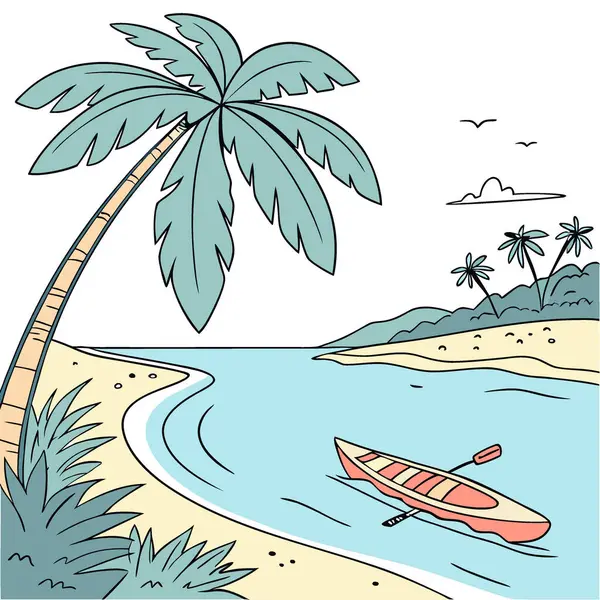 Tropik sıcak yaz mevsiminde kayak teknesi ve deniz plajının reklam afişi. Yapay zeka üretildi. Vektör simgesi