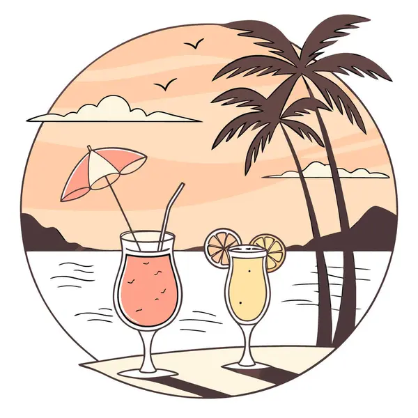 Yaz kokteylleri günbatımında lüks tropikal plaj tatil beldesinde egzotik yaz içkileri. Yapay zeka üretildi. Vektör simgesi