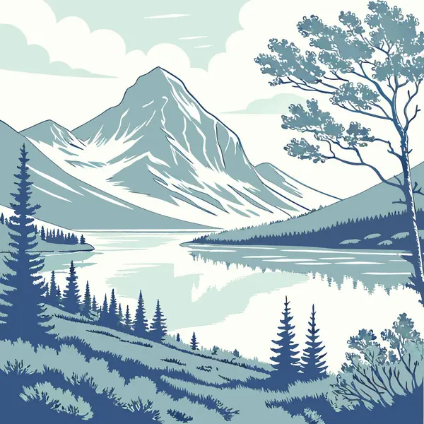 Kuzey Arktik İsveç 'te, Kebnekaise üzerinde manzaralı dağlarda bir göl Temmuz ayında. Yapay zeka üretildi. Vektör simgesi