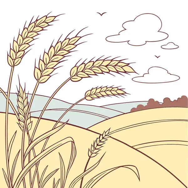 Yapay zekanın oluşturduğu açık bir yaz gökyüzünün altında sıcak güneş ışığında yıkanmış buğday saplarının güzel bir manzarası. Vektör simgesi