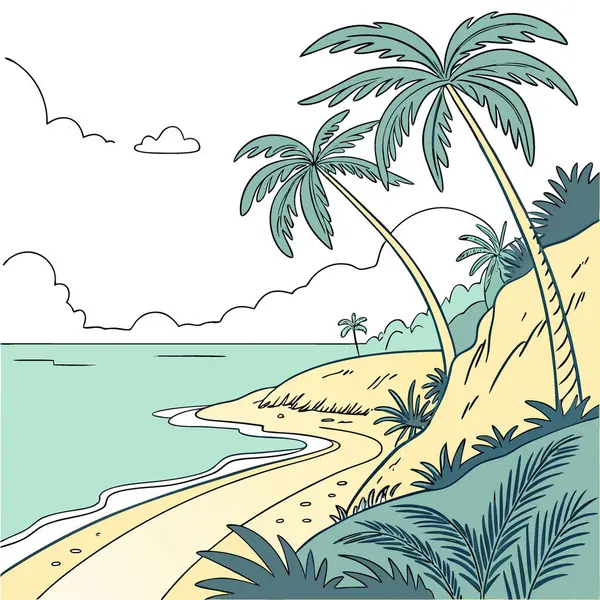 Haziranda Palm Trees ve Turkuaz Waters 'la el değmemiş bir tropikal plajın manzarası. Yapay zeka üretildi. Vektör simgesi