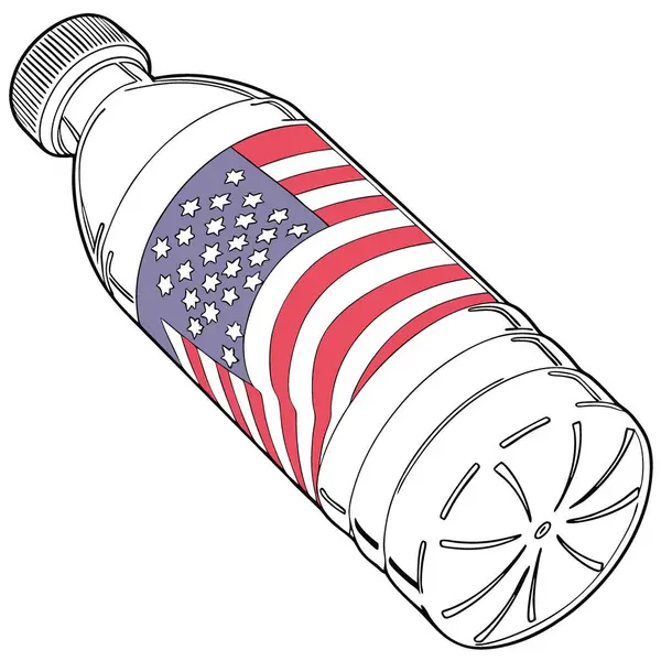 Beyaz Arkaplanda Usa bayrağı olan bir su şişesinin 3 boyutlu görüntüsü. Yapay zeka üretildi. Vektör simgesi