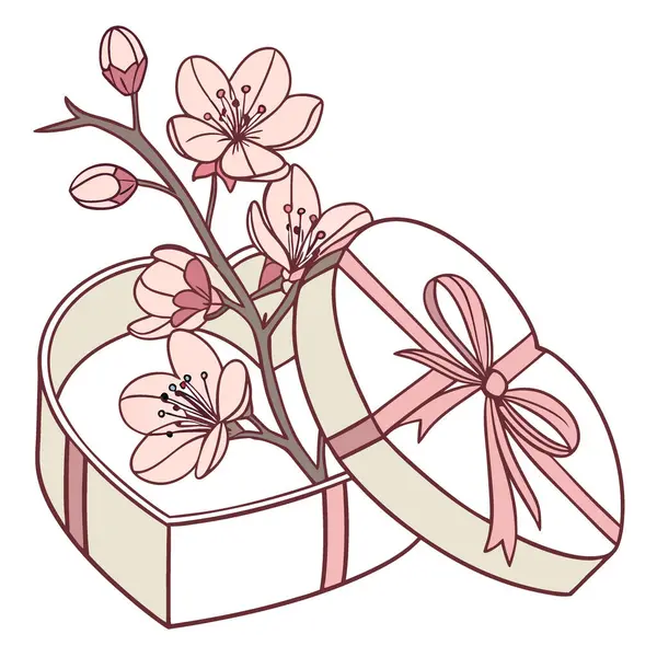 Sevgililer Günü 'nde ve anneler gününde içinde pembe çiçekler olan kalp şeklinde bir hediye kutusu. Yapay zeka üretildi. Vektör simgesi