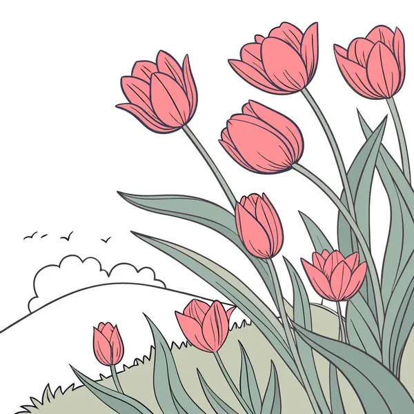 June, Yaz Başları Güzelliğini Kutlayan Dolu Çiçekli Kırmızı Laleler açıyor. Yapay zeka üretildi. Vektör simgesi