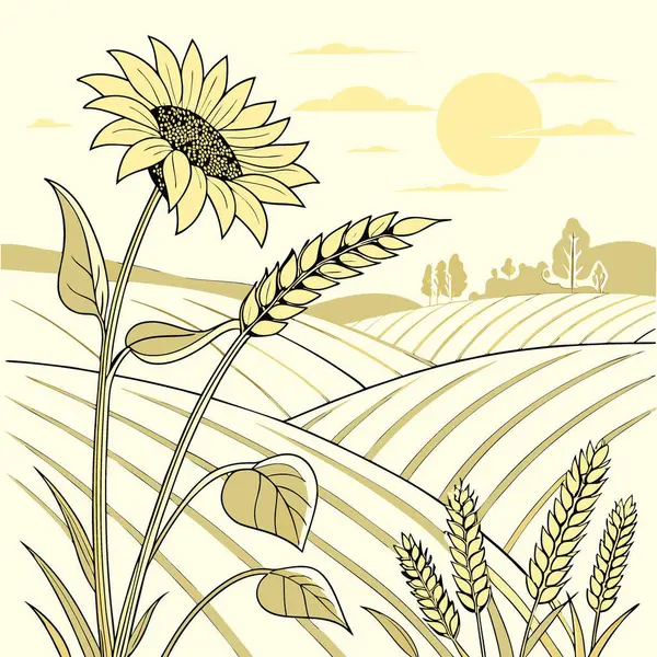 Yaz dönemi doğa duvar kâğıdı tarlalarında ayçiçeği. Yapay zeka üretildi. Vektör simgesi