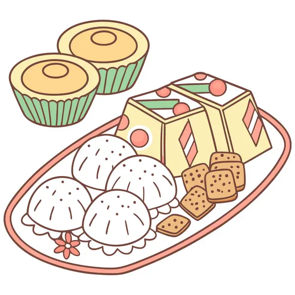 Brezilya ziyafeti çekiyoruz. Mısır keki. Hindistan cevizi tatlısı. Fıstık. Kurabiye. Ekmek pudingi sergilendi yapay zeka üretildi. Vektör simgesi