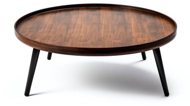 Yuvarlak ahşap masa, beyaz izole arkaplan