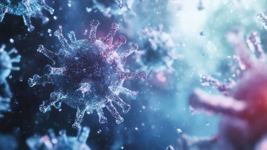 Mavi ışıkta mikroskobik virüs parçacıkları