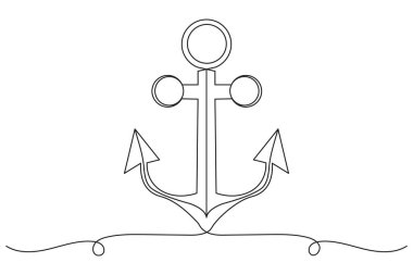 Gemi çapası aralıksız tek satır sanat eseri basit kalem taslağı çizim çizimi vektör çizimi