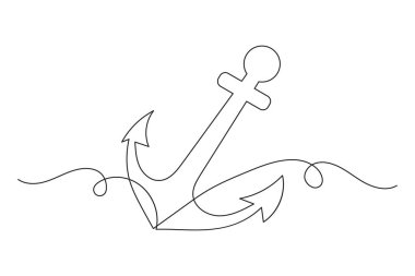 Gemi çapası aralıksız tek satır sanat eseri basit kalem taslağı çizim çizimi vektör çizimi