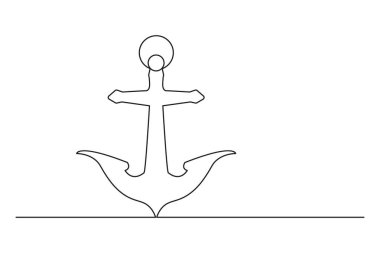 Gemi çapası aralıksız tek satır sanat eseri basit kalem taslağı çizim çizimi vektör çizimi