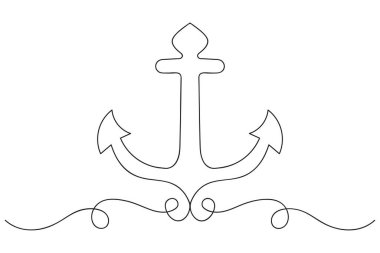 Gemi çapası aralıksız tek satır sanat eseri basit kalem taslağı çizim çizimi vektör çizimi