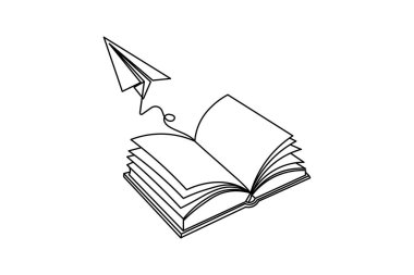 Beyaz arkaplan üzerine açık bir kitabın tek satır çizimini yap
