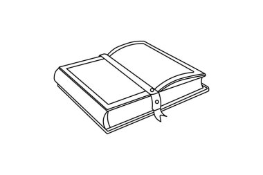 Beyaz arkaplan üzerine açık bir kitabın tek satır çizimini yap