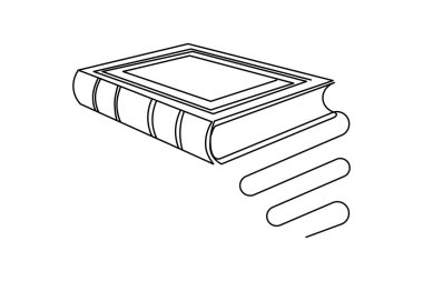 Beyaz arkaplan üzerine açık bir kitabın tek satır çizimini yap