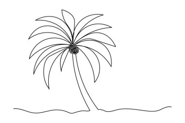 Palmiye ağacı kesintisiz çizimi ve minimalist stil ana hatlı muzaffer simgesini ayır