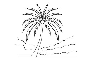Palmiye ağacı kesintisiz çizimi ve minimalist stil ana hatlı muzaffer simgesini ayır