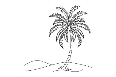 Palmiye ağacı kesintisiz çizimi ve minimalist stil ana hatlı muzaffer simgesini ayır