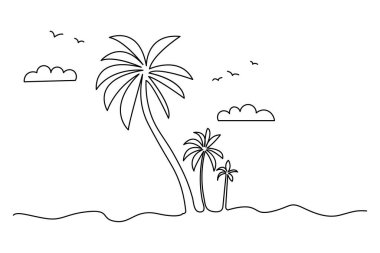 Palmiye ağacı kesintisiz çizimi ve minimalist stil ana hatlı muzaffer simgesini ayır