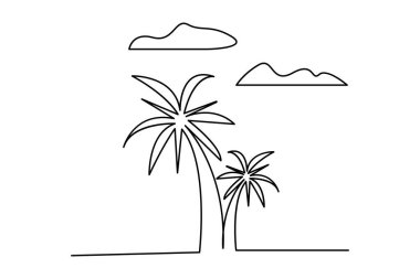 Palmiye ağacı kesintisiz çizimi ve minimalist stil ana hatlı muzaffer simgesini ayır