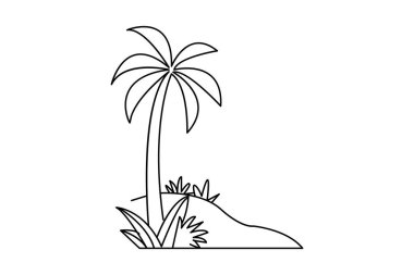 Palmiye ağacı kesintisiz çizimi ve minimalist stil ana hatlı muzaffer simgesini ayır