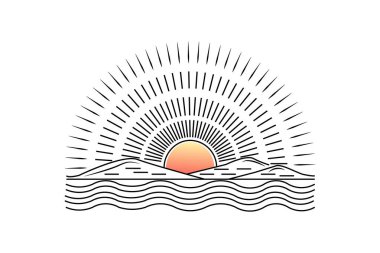 İzole edilmiş taslak Vektör simgesinin günbatımı tek satır sanatı