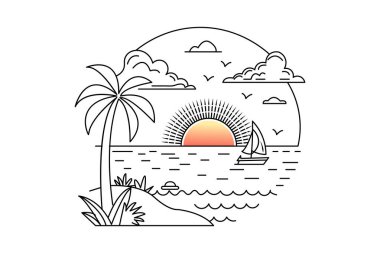 İzole edilmiş taslak Vektör simgesinin günbatımı tek satır sanatı