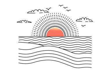 İzole edilmiş taslak Vektör simgesinin günbatımı tek satır sanatı