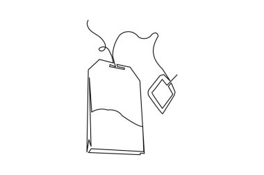 Çay poşeti, beyaz arkaplanda minimalist tarzda izole edilmiş bir taslak çizer.